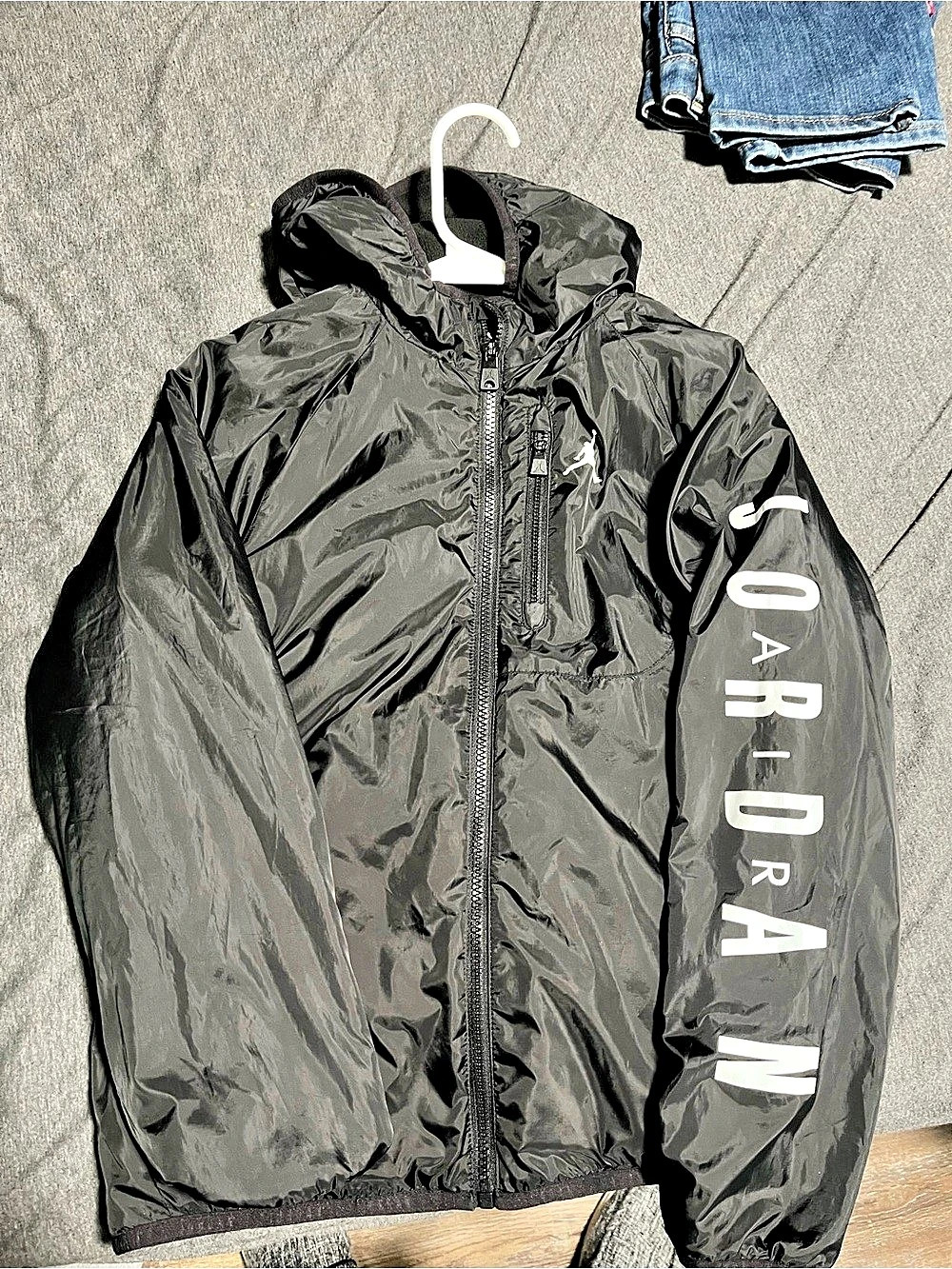 Kids Jordan Embroidered Fleece-Lined Warm Hooded Jacket Black
